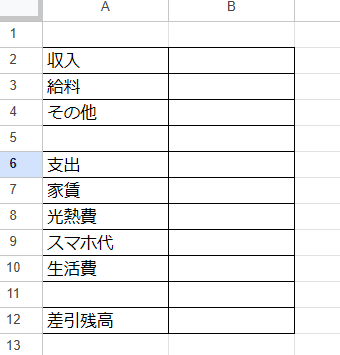 スプレッドシート入力方法